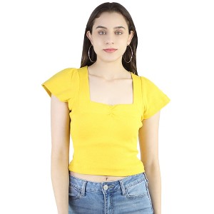 Artyska Women's Summer Sweetheart Neck Ribbed Knit Cap Sleeve Casual Crop Tops - 1 of 4