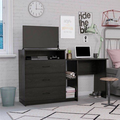 3 In 1 Rebel Media Dresser And Desk Combo Black Oak Room Joy Target