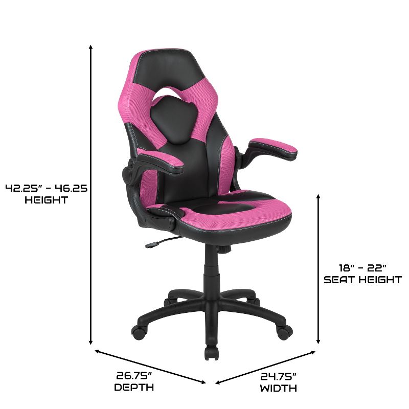 BlackArc High Back Gaming Chair with Pink and Black Faux Leather Upholstery, Height Adjustable Swivel Seat & Padded Flip-Up Arms, 5 of 11