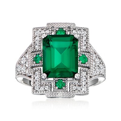 Ross-Simons 4.30 ct. t.w. Simulated Emerald and .60 ct. t.w. CZ Ring in Sterling Silver