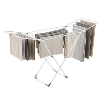 SONGMICS Clothes Drying Rack Metal Laundry Drying Rack Foldable Space-Saving Free-Standing Airer with Gullwings White