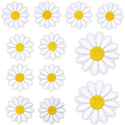 Bright Creations 12-Pack White Daisy Embroidery Iron On Patches for Sewing, DIY Crafts (1.8 x 1.8 in)