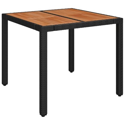 vidaXL Patio Table with Wooden Top, Black, 35.4"x35.4"x29.5" Poly Rattan