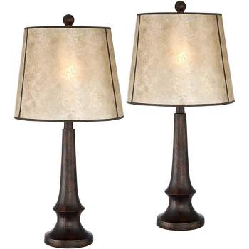 Franklin Iron Works Naomi 25" High Industrial Farmhouse Rustic Modern Table Lamps Set of 2 Brown Aged Bronze Finish Living Room Bedroom Bedside