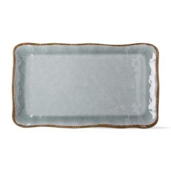 tagltd 17L in. x 11W in. Veranda Cracked Glaze Solid Wavy Edge Melamine Serving Platter   Indoor Outdoor Rectangle Slate Blue
