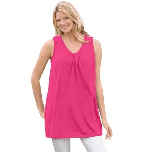 Woman Within Women's Plus Size Perfect Sleeveless Shirred V-Neck Tunic - 1 of 4