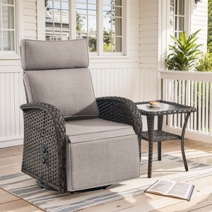 Buenhomino Outdoor Swivel Reclining Chair and Matching Side Table - 2-Piece Wicker Patio Bistro Set with Cushions,Brown Wicker - 1 of 4