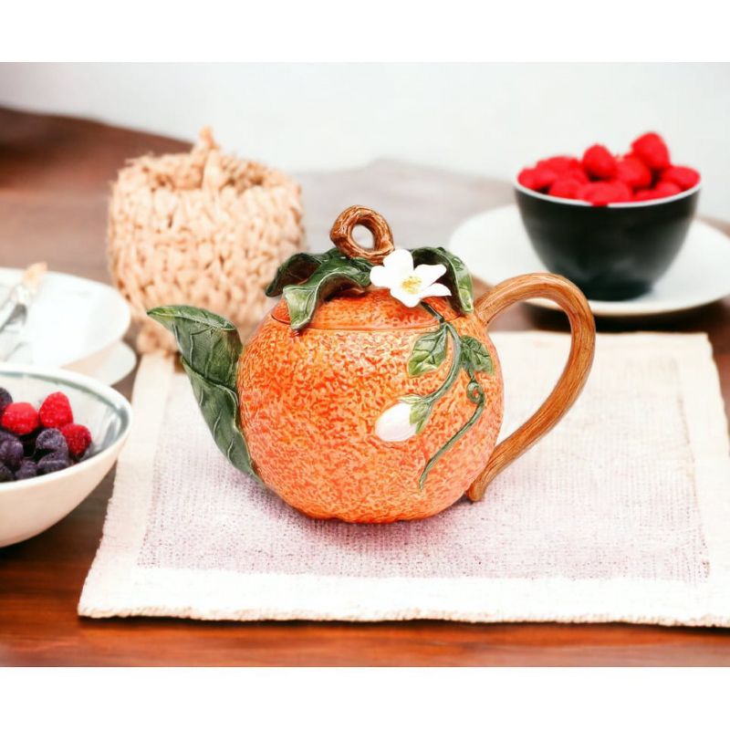 Kevins Gift Shoppe Hand Painted Ceramic Orange Teapot, 3 of 4