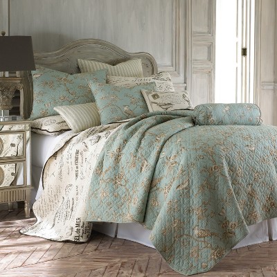 Lyon Teal Toile Quilt Set - One Twin Quilt and One Standard Sham Teal - Levtex Home