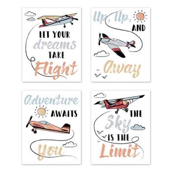 Sweet Jojo Designs Boy Unframed Wall Art Prints for Décor Airplane Red Blue and Grey 4pc