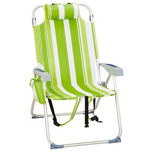 VisioGear Folding Beach Chair with Side Pouches, Portable Beach Chair for Outdoor, Green Stripes, 24.8"*27.56"*38.98" - 1 of 4