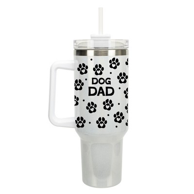 Elanze Designs Dog Dad Puppy Pawprints Hearts 40 oz. Stainless Steel, Large Water Bottle Coffee Mug, Spill & Leak Resistant, Thermal Travel Tumbler