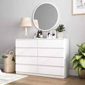 CIPACHO Mid Century Modern 8 Drawer Dresser in White with Hidden Handle Perfect for Bedroom to Boost Storage and Elevate Retro Home Vibe - 1 of 4