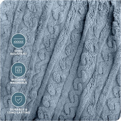 Dusty Blue Full/Queen Faux Shearling Sherpa Bed Blanket