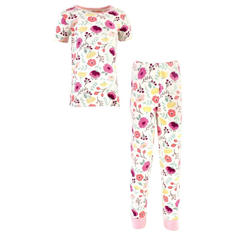 Touched by Nature Toddler and Kids Girl Organic Cotton Tight-Fit Pajama Set, Botanical, 1 of 5