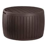 Keter Circa 3 in 1 Patio Deck Storage Box Container with Resin Wood Texture for Outdoor Table or Chair Pool Furniture Decor, 37 Gallon (Brown)