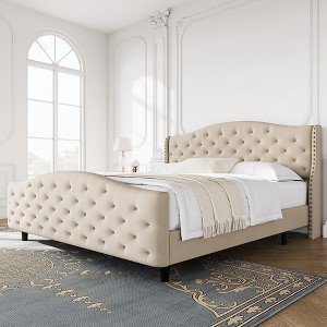 Upholstered bed with wings deals