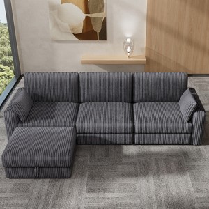 Vipbear Beige Extra Large Modular Sectional Sofa,Comfy Corduroy Modern Oversized 4-Seat Sectional Couch with Deep Seat,Tool-Free Assembly - 1 of 4