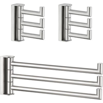Mixxidea 3-Arm Swivel Towel Hook 2 PCS Bundle with Triple Folding Hand Towel Rack