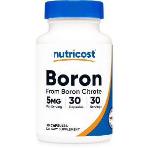 Nutricost Boron Capsules 5mg, 30 Vegetarian Capsules - Gluten Free and GMO Free - 1 of 4