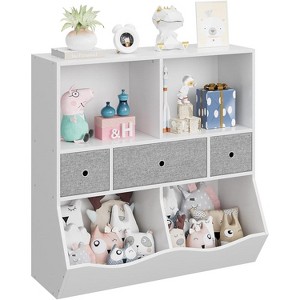 Kids Toy Storage Organizer with 3 Removable Drawers and 4 Open Cubbies, Multifunctional Bookshelf and Floor Cabinet for Nursery, Playroom and Bedroom - 1 of 4