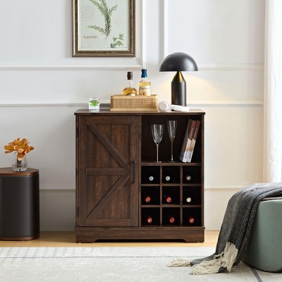 NicBex Wine Bar Cabinet for Liquor and Glasses Farmhouse Kitchen Coffee Bar Cabinet with Wine Rack Barn Door, and Adjustable Storage Shelf