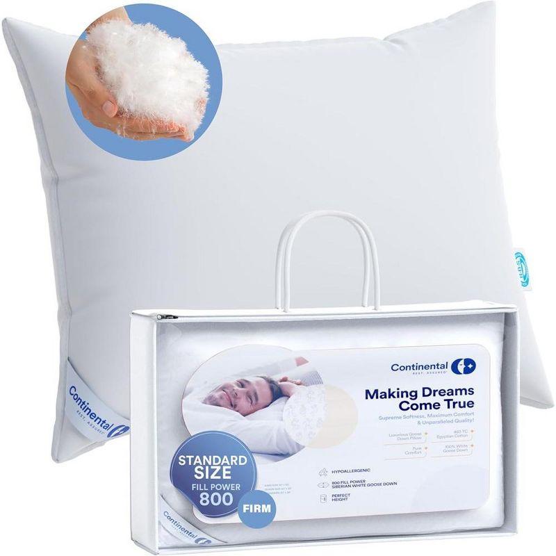 Continental Bedding Siberian 800FP 100% Goose Down Pillow Firm Support Pack of 1, 4 of 5