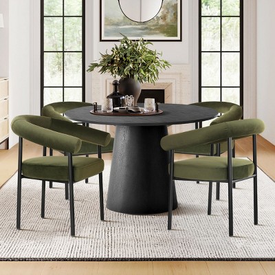 5-Piece Dining Set for 4 ,Wood 46" Round Dining Table with Upholstered Velvet Dining Chairs with Metal Legs for Dining Room-Tanpinhause
