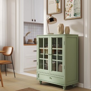 KTMBDW Sideboard Buffet Cabinet with Double Glass Doors and Drawer, Modern Wood Storage Bar Cabinet for Kitchen Living Room - 1 of 4