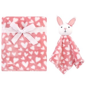 Luvable Friends Baby Girl Plush Blanket and Security Blanket, Bunny Heart, One Size - 1 of 3