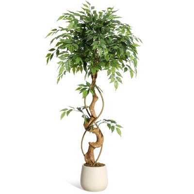 Ficus Tree Artificial, Artificial Plants Indoor in Sturdy White Pot,Indoor Faux Tree for Home Office Decor