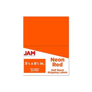 JAM Paper Shipping Labels Half Page 5 1/2" x 8 1/2" Neon Red 2 Labels/Sheet 25 Sheets/Pack - 1 of 4