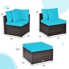 Tangkula 4-Piece Outdoor Rattan Sofa Set Sectional Conversation Couch Ottoman Turquoise/Red - 2 of 4