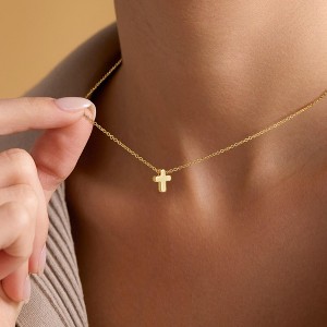Turandoss Dainty Gold Cross Necklace for Women Girls - Personalized 18K Gold Plated Simple Pendant Necklace, Gold Jewelry for Women Trendy, 16+2.5In - 1 of 4
