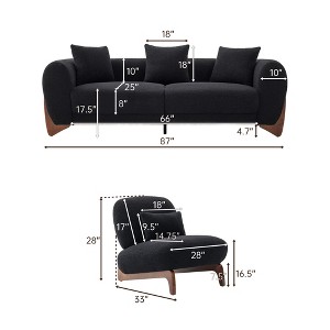 Modern Boucle Fabric Sofa Set - 1 Sofa and 2 chairs with Sleek Wooden Legs for Living Room or Home Office - Morden Fort - 1 of 4