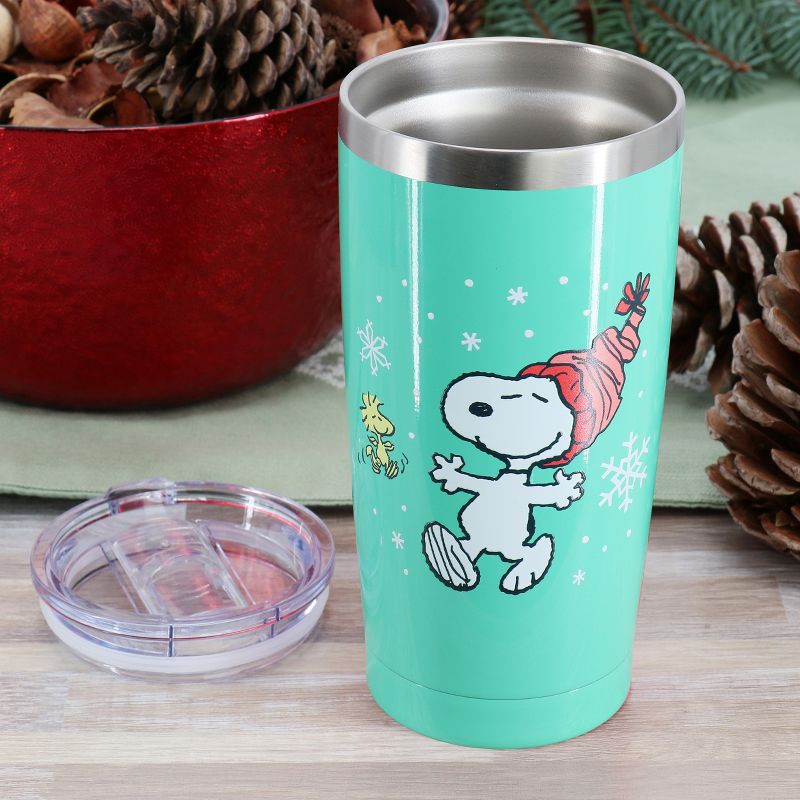 Peanuts Snoopy and Woodstock Joy 20 Ounce Stainless Steel Travel Tumbler with Clear Lid in Mint Green, 5 of 6