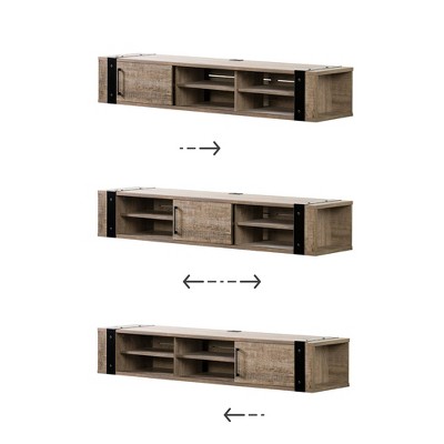 Weathered Oak Wall Mounted TV Stand with Cabinet