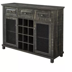 Home Source Charcoal Bar Cabinet Server and Wine Rack
