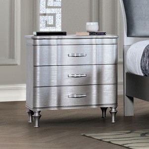 Glam Stylish Modern Silver 1pc Nightstand Solidwood Turned Wood Leg Curved Front Panels Bedroom Furniture Bedside - 1 of 4