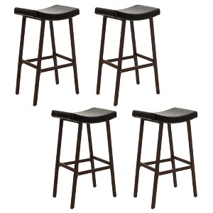 Tangkula Bar Stools Set of 4 Saddle-shaped Bar Stools Upholstered PU Leather High Stools - 1 of 4
