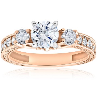 Pompeii3 1ct Vintage Diamond 3 stone Engagememt Ring 14K Rose Gold