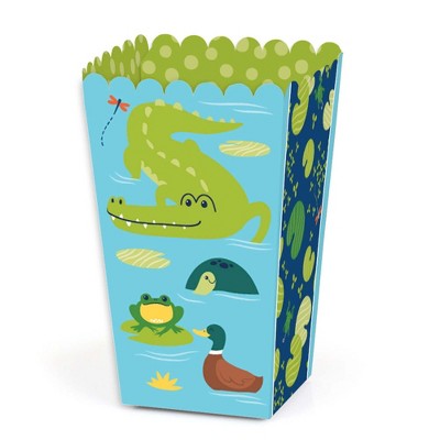 Big Dot of Happiness Pond Pals - Frog, Alligator, Turtle and Duck Birthday Party or Baby Shower Favor Popcorn Treat Boxes - Set of 12