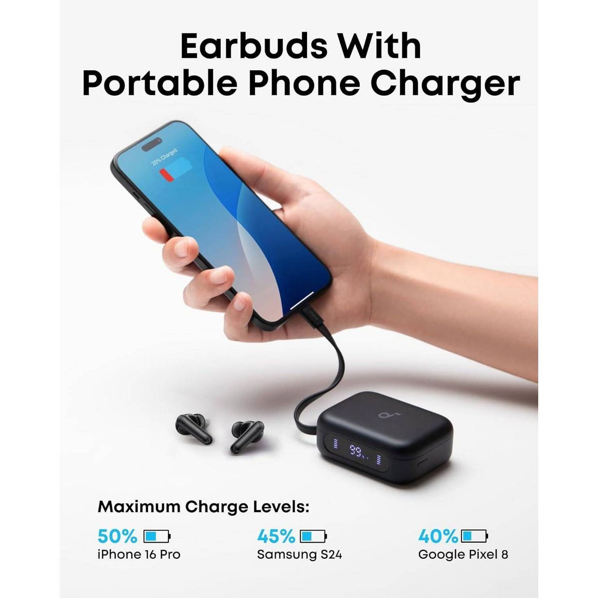 Anker Soundcore P41i Bluetooth Earbuds with Built-In Phone Charging, Battery Percent Display, and Phone Stand - Black - thumbnail 2