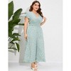 Coolmee Womens Plus Size Jumpsuits Vintage Short Flutter Sleeve Ruffled Hem Floral Printed Wide Leg V Neck Romper Long Jumpsuit XL Green - 4 of 4