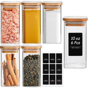 6Pcs 10 oz Large Spice Jars with Labels, Glass Spice Jars with Bamboo Lids for Kitchen Starter - 1 of 4