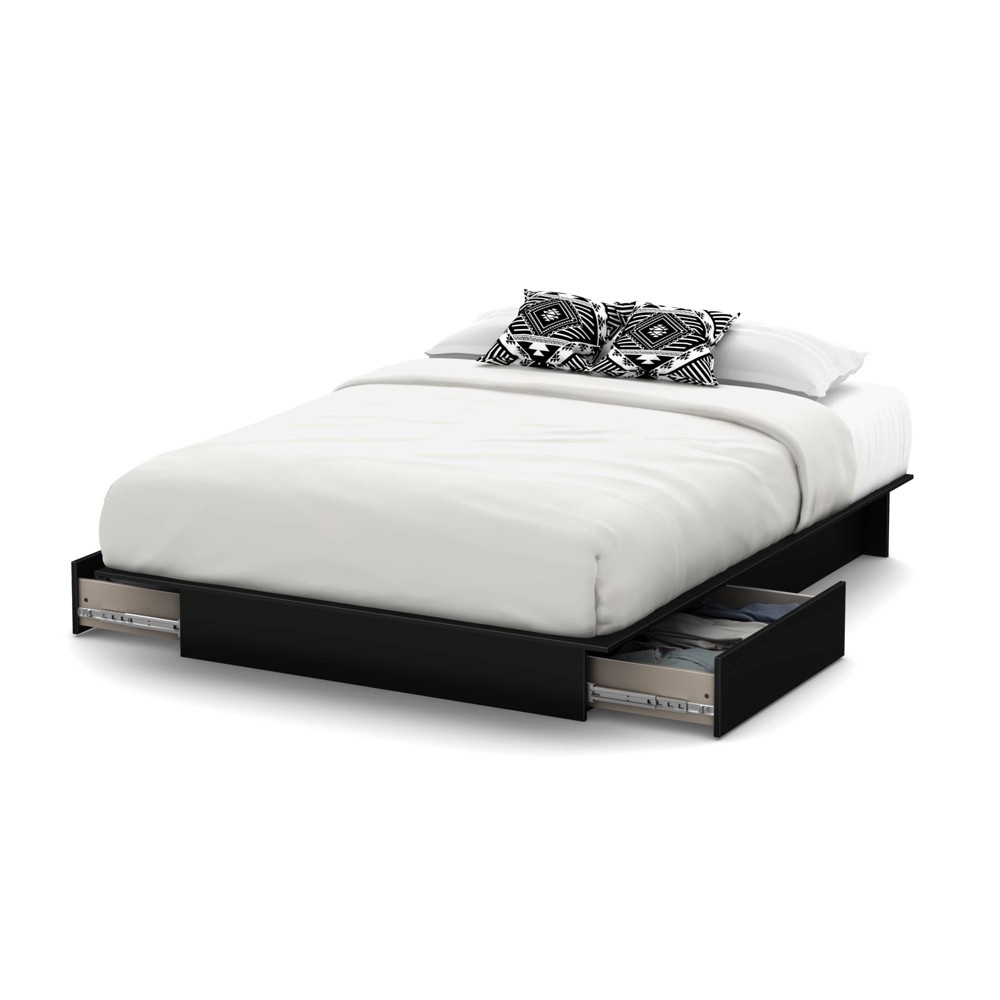 Photos - Bed Frame Queen Step One Platform Bed with Drawers Pure Black - South Shore