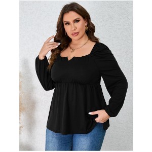 Elegant Green Plus Size Puff Sleeve Blouse for Women - Notched Neck Design, Comfortable All-Day Wear, Perfect for Any Occasion, Gift-Ready 4XL - 1 of 4