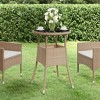 vidaXL Patio Table, 23.6"x29.5" Tempered Glass and Poly Rattan Beige - 2 of 4