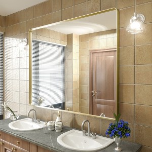 Apmir 40 in. W x 48 in. H Rectangular Aluminum Alloy Framed and Tempered Glass Wall Mirror in Brushed Gold - 1 of 4