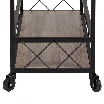 Buckhead Light Oak and Iron Rectangular Bar Cart with Wine Storage